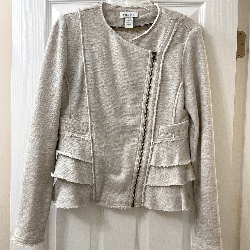Sundance Joy Ruffled Gray Zip Jacket Size S